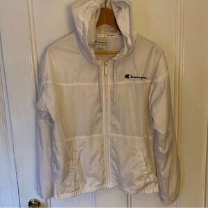 Champion windbreaker hooded jacket women’s s lightweight logo pockets zip White